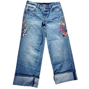 Talbots Embroidered Wide Straight Ankle Cuff Jeans in Sloane Wash Size 4